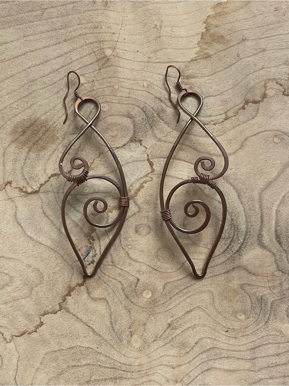 Handcrafted Copper Swirl Drop Earrings